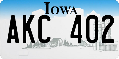 IA license plate AKC402