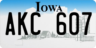 IA license plate AKC607