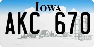 IA license plate AKC670