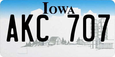 IA license plate AKC707