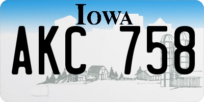 IA license plate AKC758