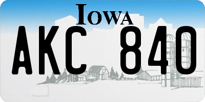 IA license plate AKC840