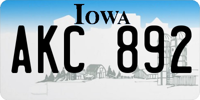 IA license plate AKC892