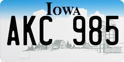 IA license plate AKC985