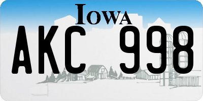 IA license plate AKC998