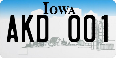 IA license plate AKD001