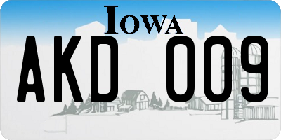 IA license plate AKD009