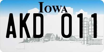 IA license plate AKD011