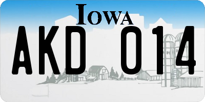 IA license plate AKD014