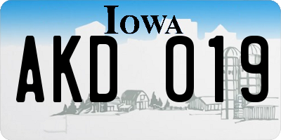 IA license plate AKD019