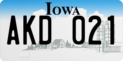 IA license plate AKD021