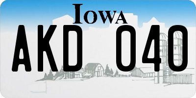 IA license plate AKD040