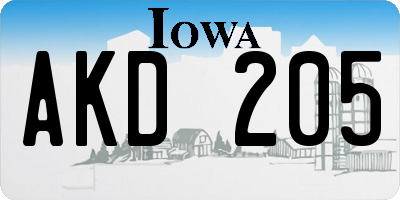 IA license plate AKD205