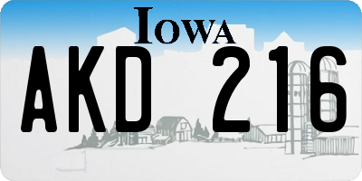 IA license plate AKD216