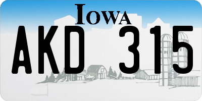 IA license plate AKD315