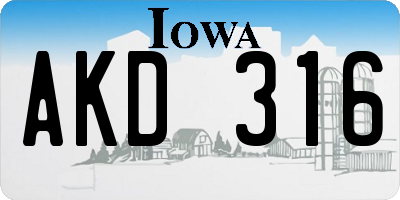 IA license plate AKD316
