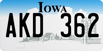 IA license plate AKD362