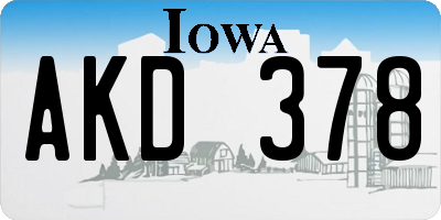 IA license plate AKD378