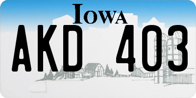 IA license plate AKD403