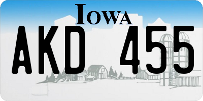 IA license plate AKD455