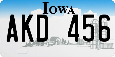 IA license plate AKD456