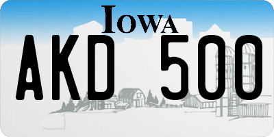 IA license plate AKD500