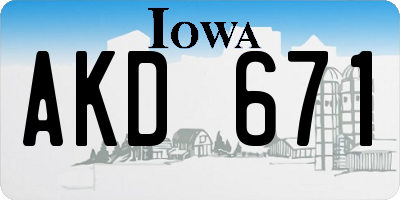 IA license plate AKD671