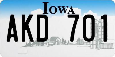 IA license plate AKD701