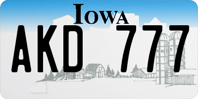 IA license plate AKD777