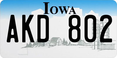 IA license plate AKD802
