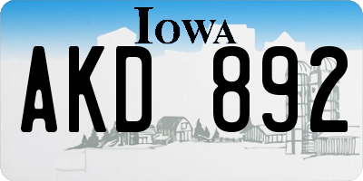 IA license plate AKD892