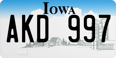 IA license plate AKD997