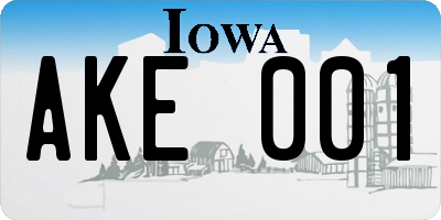 IA license plate AKE001