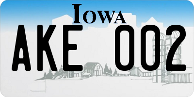 IA license plate AKE002