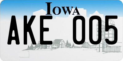 IA license plate AKE005
