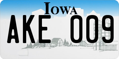 IA license plate AKE009