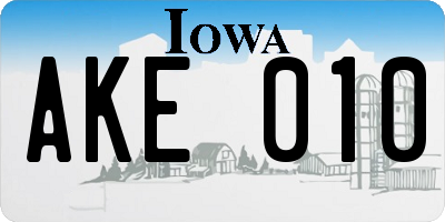 IA license plate AKE010