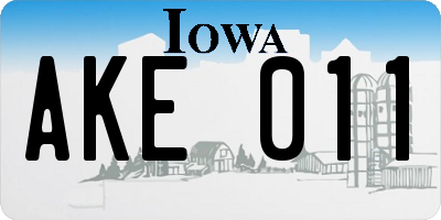 IA license plate AKE011