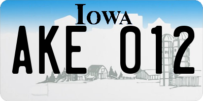 IA license plate AKE012