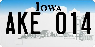 IA license plate AKE014