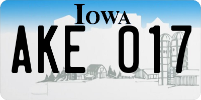 IA license plate AKE017