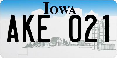 IA license plate AKE021