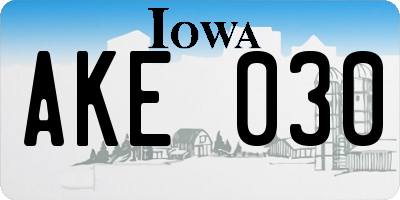 IA license plate AKE030