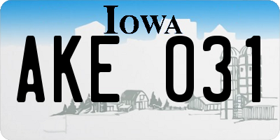 IA license plate AKE031