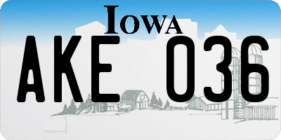 IA license plate AKE036