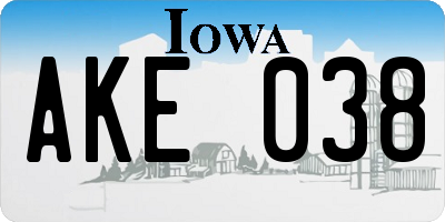 IA license plate AKE038