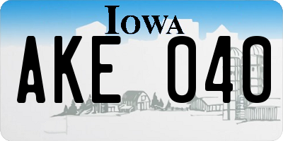 IA license plate AKE040