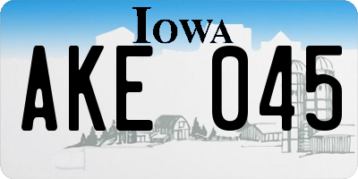 IA license plate AKE045