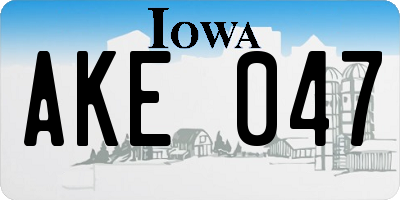 IA license plate AKE047