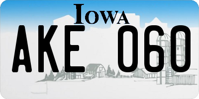 IA license plate AKE060